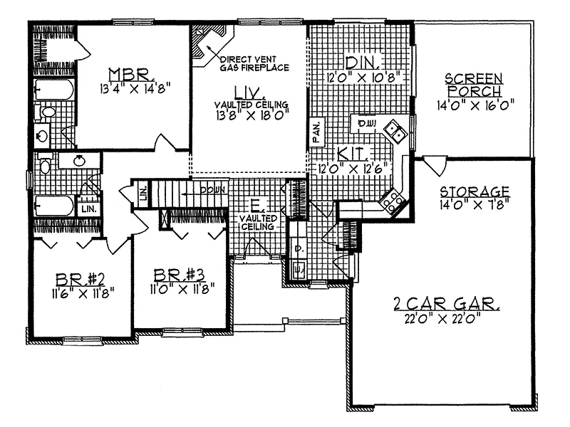 Ranch House Plan First Floor - Sandusky Ranch Home 051D-0027 - Shop House Plans and More