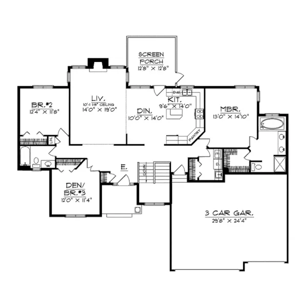 Country House Plan First Floor - Asheboro Country Ranch Home 051D-0028 - Search House Plans and More