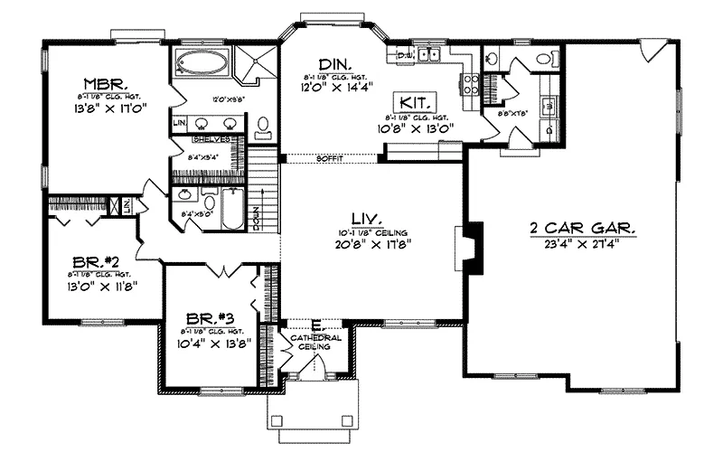 Ranch House Plan First Floor - Blissfield Craftsman Home 051D-0035 - Search House Plans and More