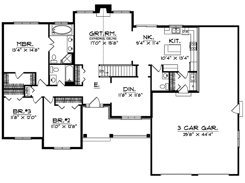Ranch House Plan First Floor - Bronson Traditional Ranch Home 051D-0036 - Search House Plans and More
