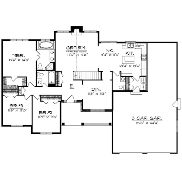 Ranch House Plan First Floor - Bronson Traditional Ranch Home 051D-0036 - Search House Plans and More