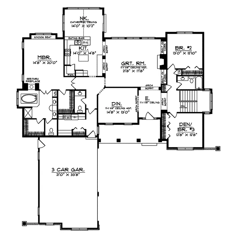 Country House Plan First Floor - Wyandotte Ranch Home 051D-0049 - Shop House Plans and More
