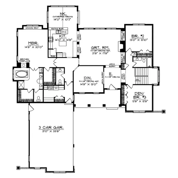 Country House Plan First Floor - Wyandotte Ranch Home 051D-0049 - Shop House Plans and More