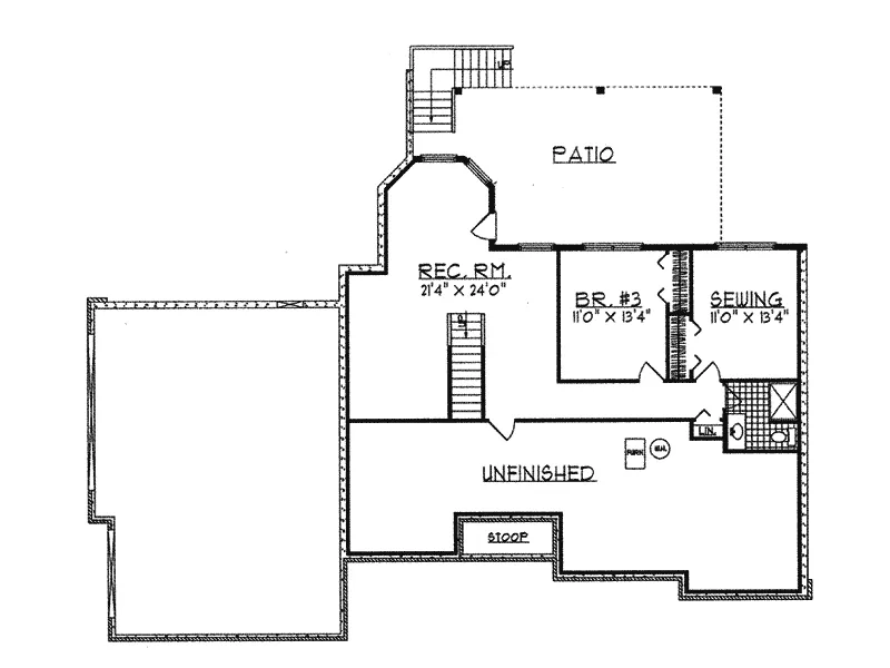 Traditional House Plan Lower Level Floor - Robbinsdale Brick Ranch Home 051D-0054 - Shop House Plans and More
