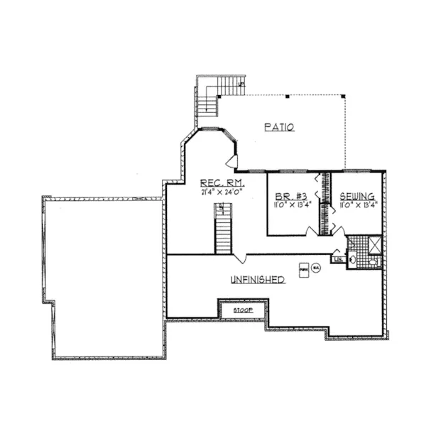 Traditional House Plan Lower Level Floor - Robbinsdale Brick Ranch Home 051D-0054 - Shop House Plans and More