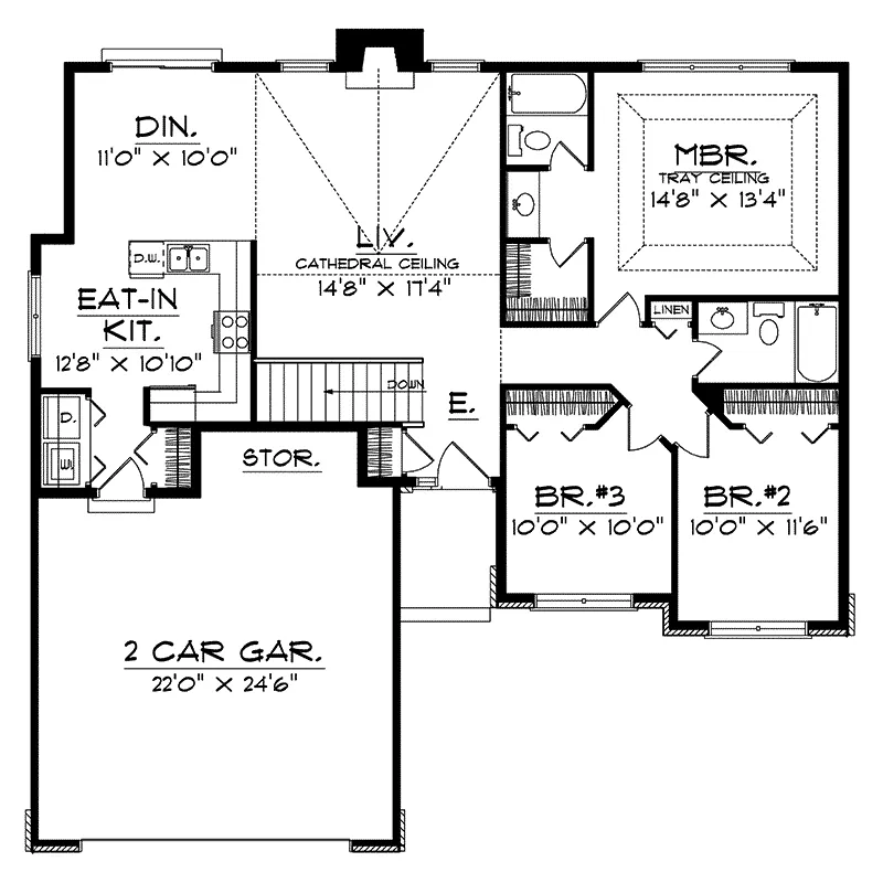 Ranch House Plan First Floor - Clarks Green Ranch Home 051D-0078 - Search House Plans and More