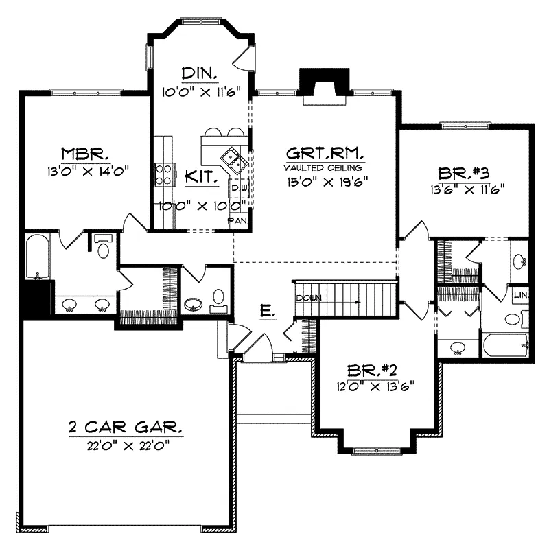 Tudor House Plan First Floor - Britcastle Ranch Home 051D-0079 - Search House Plans and More