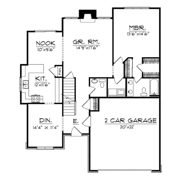 Traditional House Plan First Floor - Holmby Hill Ranch Home 051D-0091 - Search House Plans and More