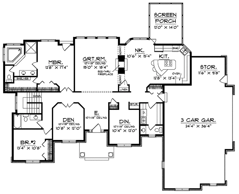 Tudor House Plan First Floor - Kirklee Tudor Ranch Home 051D-0096 - Search House Plans and More