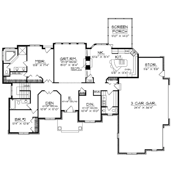 European House Plan First Floor - Kirklee Tudor Ranch Home 051D-0096 - Search House Plans and More