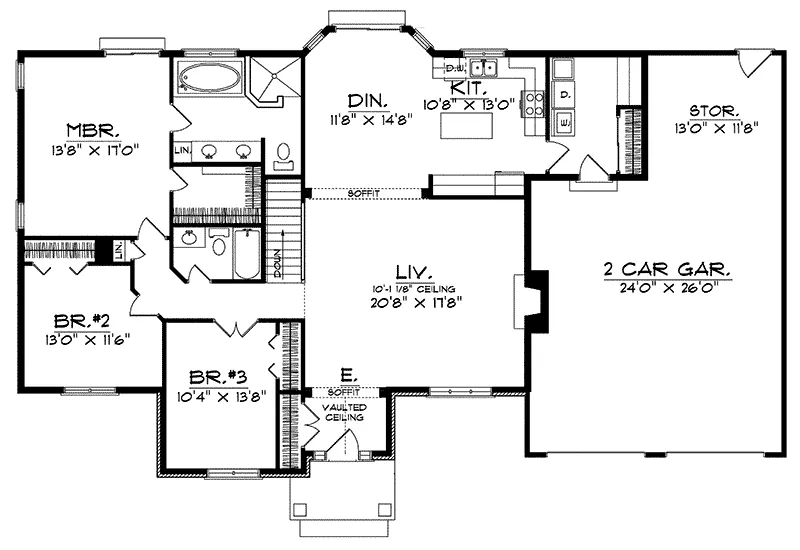 Ranch House Plan First Floor - Willenbrock Ranch Home 051D-0106 - Shop House Plans and More