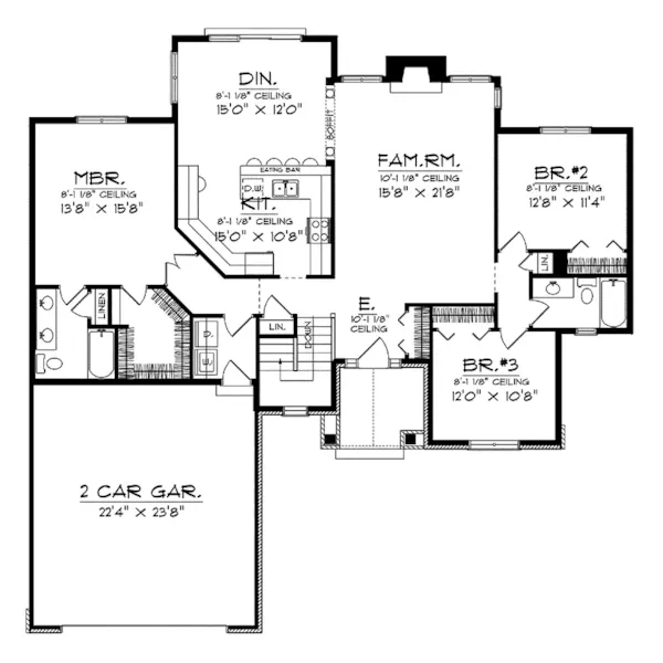 Ranch House Plan First Floor - Carmichael Ranch Home 051D-0107 - Search House Plans and More