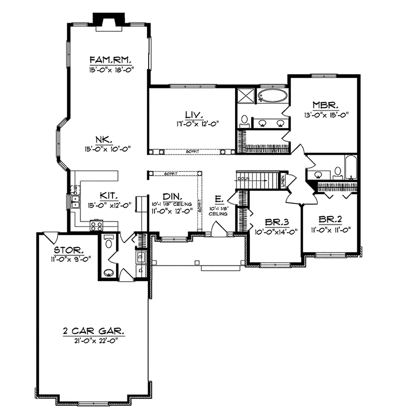 Ranch House Plan First Floor - Goldengate Traditional Home 051D-0112 - Search House Plans and More