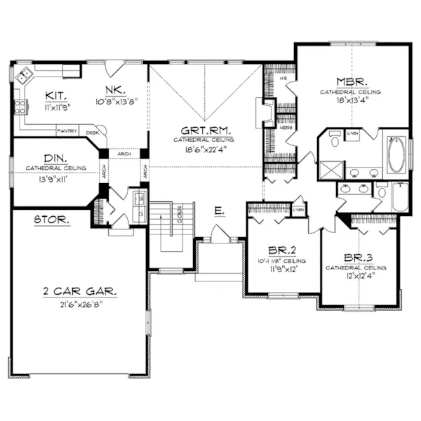 Traditional House Plan First Floor - Bamberger Place Ranch Home 051D-0126 - Search House Plans and More