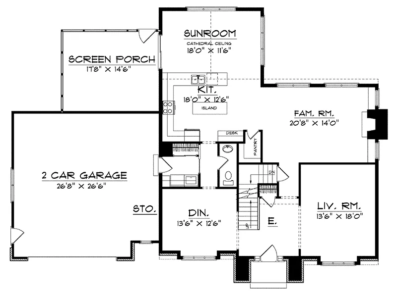 Colonial House Plan First Floor - Moonstone Georgian Home 051D-0128 - Shop House Plans and More