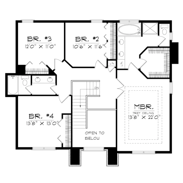 Traditional House Plan Second Floor - Moonstone Georgian Home 051D-0128 - Shop House Plans and More