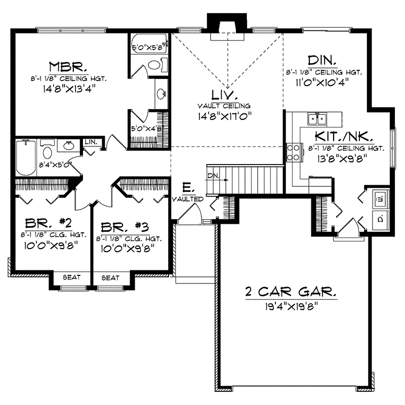 Traditional House Plan First Floor - Trotwood Place Ranch Home 051D-0129 - Shop House Plans and More