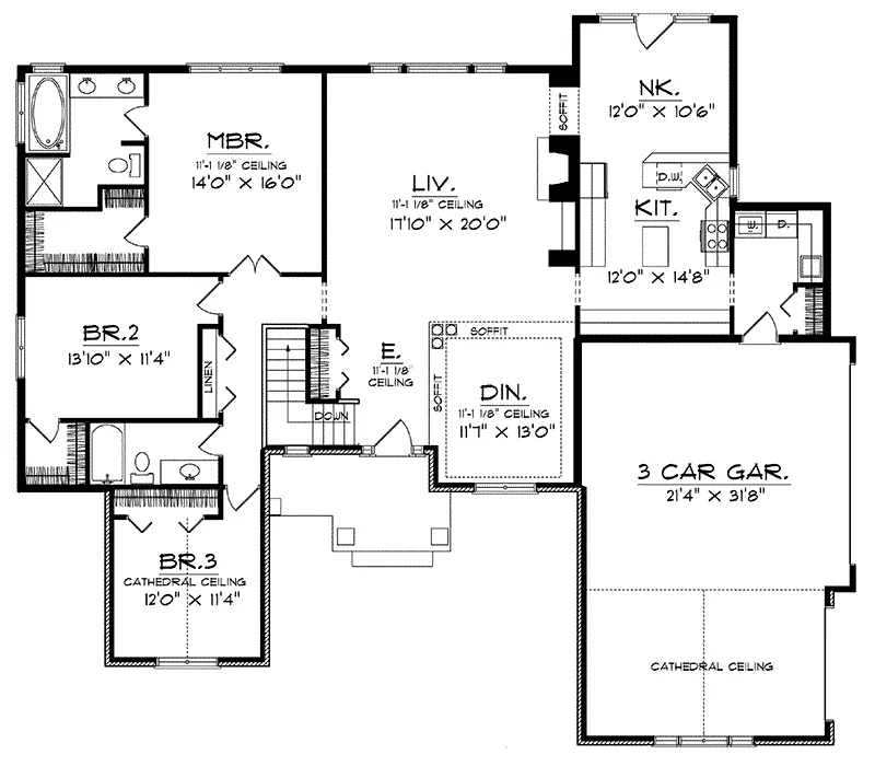 Ranch House Plan First Floor - Trina Ranch Home 051D-0132 - Shop House Plans and More