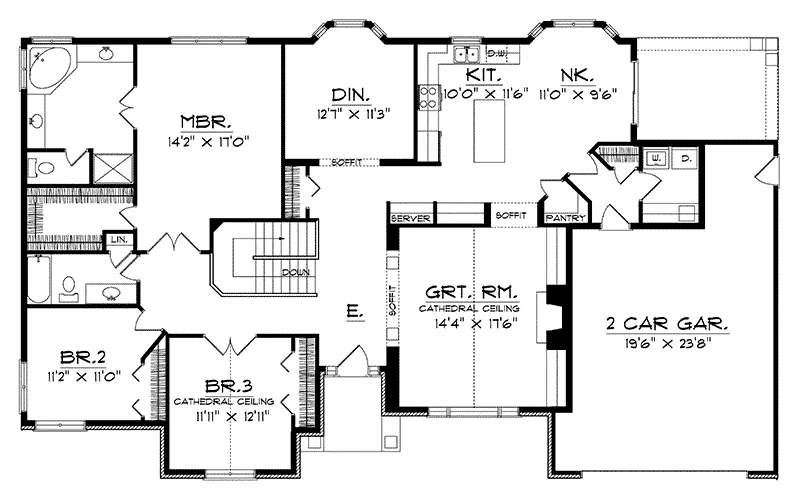 Ranch House Plan First Floor - Lilburn Ranch Home 051D-0133 - Shop House Plans and More