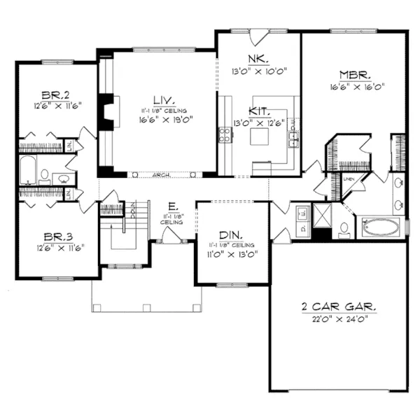 Shingle House Plan First Floor - Sheryl Ann Country Home 051D-0135 - Shop House Plans and More