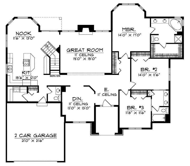 Sunbelt House Plan First Floor - Auber Ridge Sunbelt Ranch Home 051D-0142 - Search House Plans and More