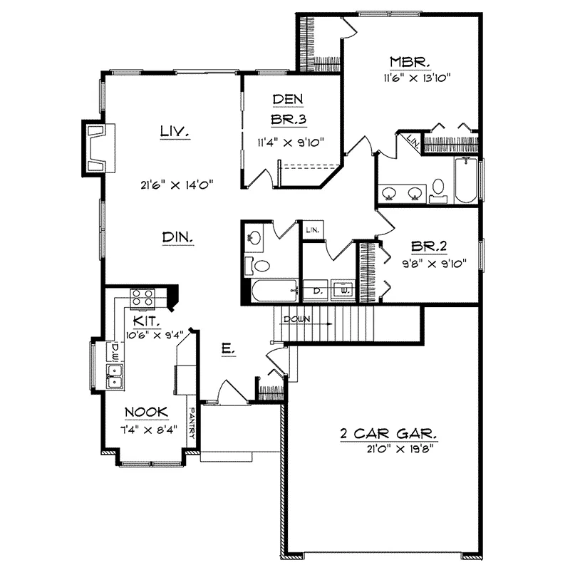 Ranch House Plan First Floor - Windford Traditional Ranch Home 051D-0147 - Shop House Plans and More