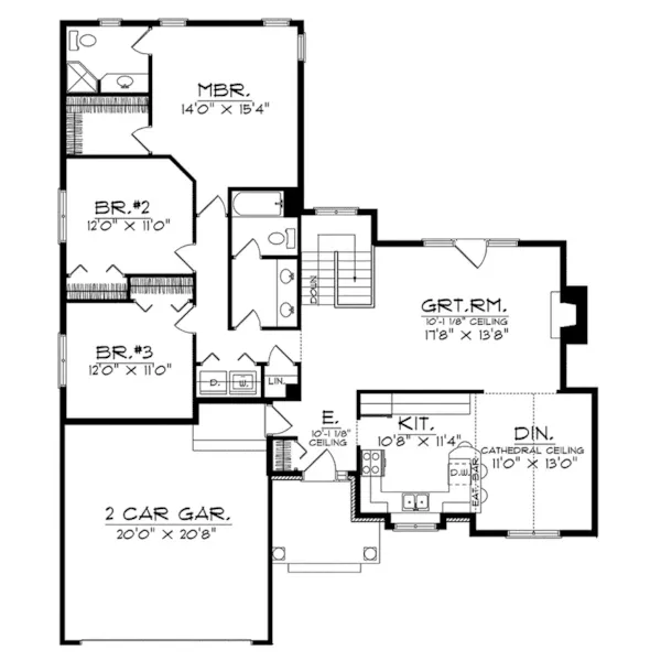 Ranch House Plan First Floor - Stony Bay Sunbelt Ranch Home 051D-0150 - Shop House Plans and More