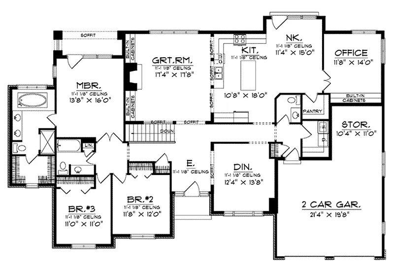 Ranch House Plan First Floor - Oakwood Farms Ranch Home 051D-0151 - Shop House Plans and More