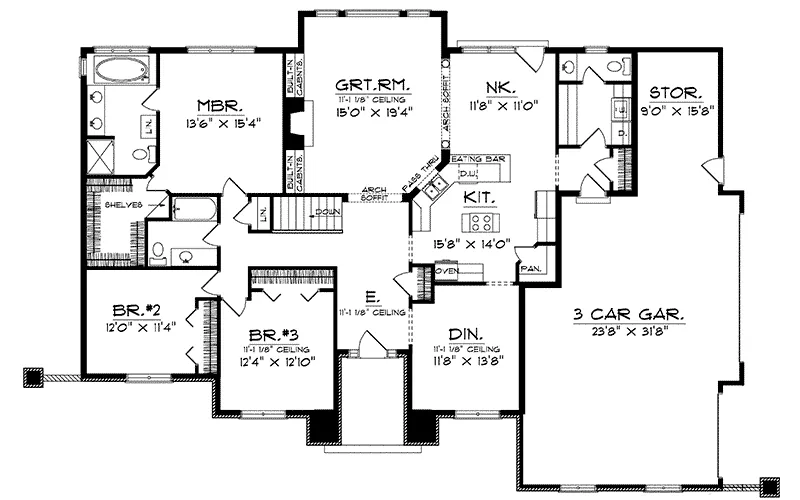 Shingle House Plan First Floor - Pillar Single Story Home 051D-0152 - Shop House Plans and More