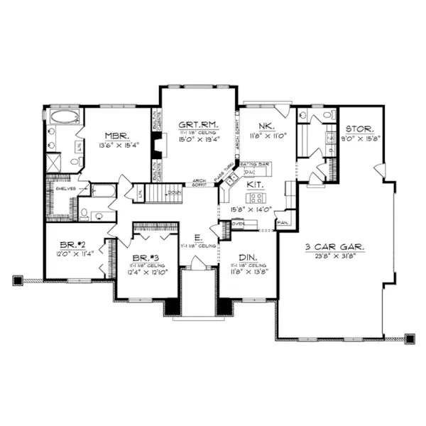 Shingle House Plan First Floor - Pillar Single Story Home 051D-0152 - Shop House Plans and More