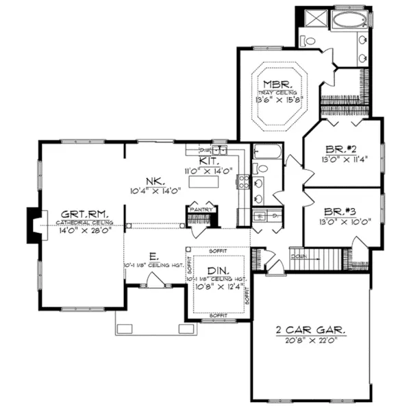 Ranch House Plan First Floor - Bandero Ranch Home 051D-0153 - Search House Plans and More