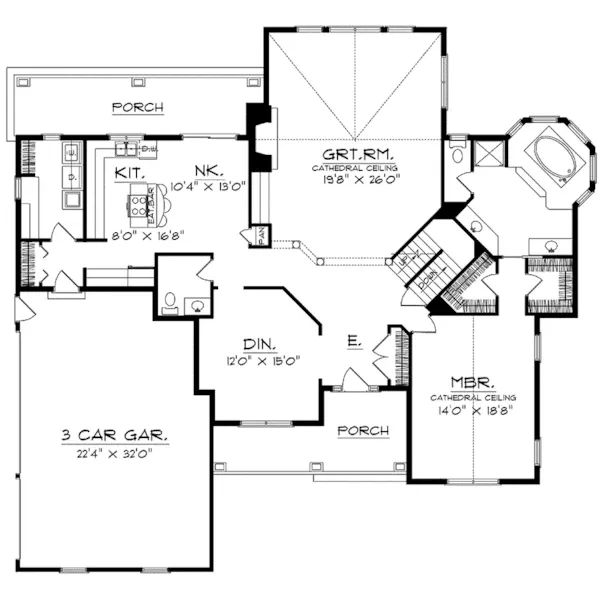 Shingle House Plan First Floor - Bernice Farm Country Home 051D-0155 - Search House Plans and More