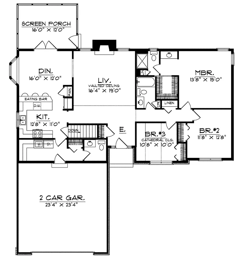 Ranch House Plan First Floor - Erin Ranch Home 051D-0156 - Search House Plans and More