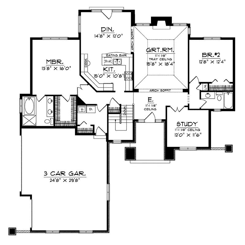 Ranch House Plan First Floor - Mason Bend Ranch Home 051D-0157 - Shop House Plans and More