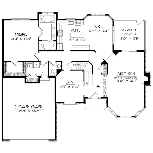 Southern House Plan First Floor - Deluca Hill Sunbelt Home 051D-0166 - Search House Plans and More