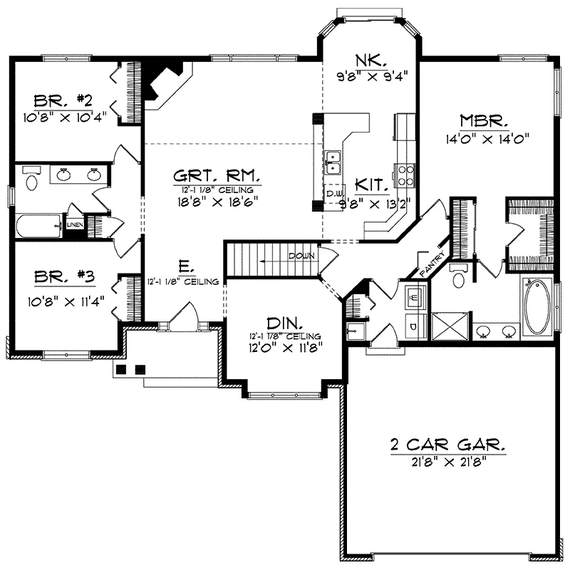 Craftsman House Plan First Floor - Trista Southern Ranch Home 051D-0174 - Shop House Plans and More