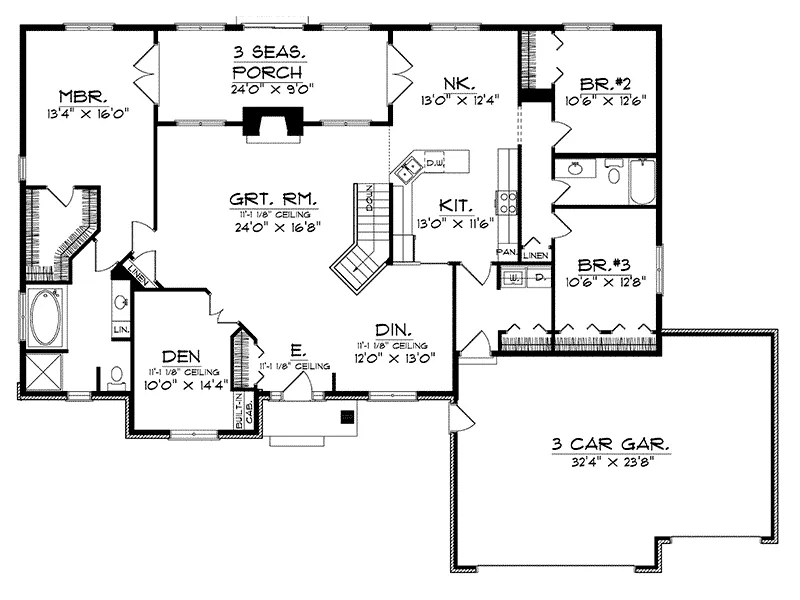 Ranch House Plan First Floor - Fortel Ranch Home 051D-0177 - Search House Plans and More