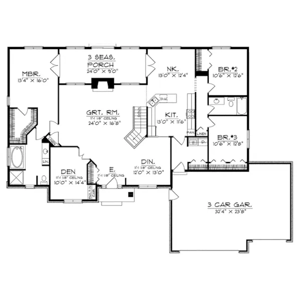 Ranch House Plan First Floor - Fortel Ranch Home 051D-0177 - Search House Plans and More