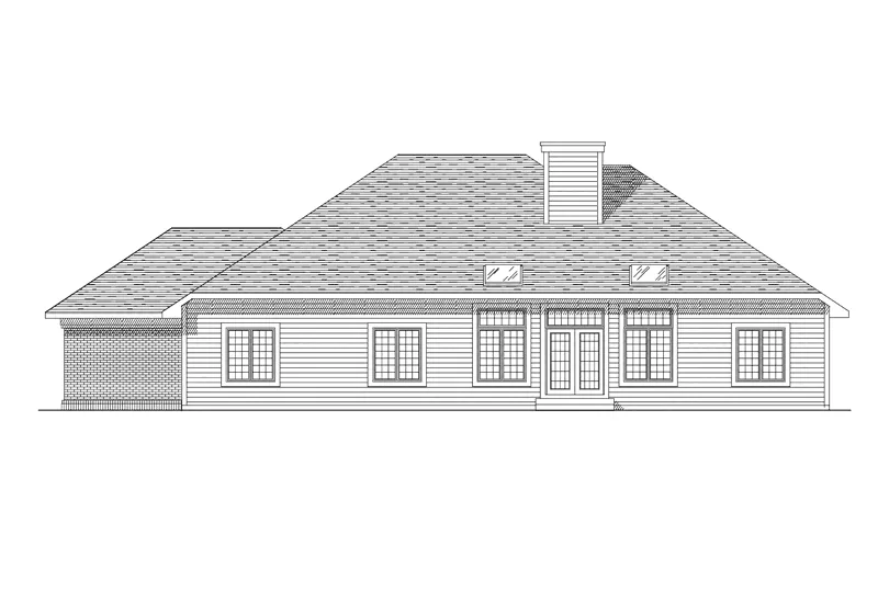 Ranch House Plan Rear Elevation - Fortel Ranch Home 051D-0177 - Search House Plans and More