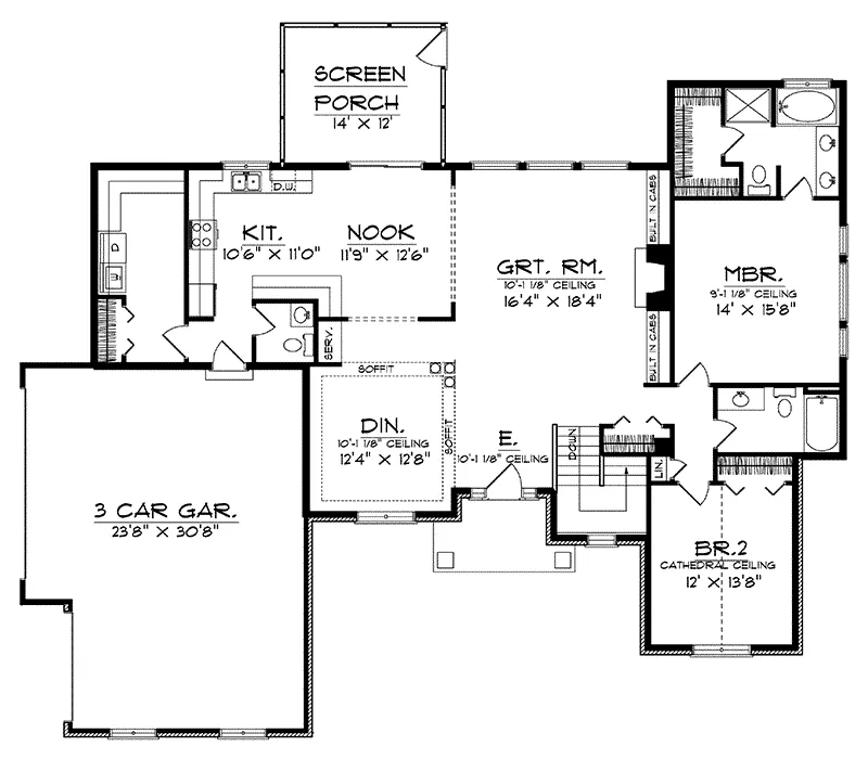 Arts & Crafts House Plan First Floor - Clement Manor Ranch Home 051D-0178 - Search House Plans and More