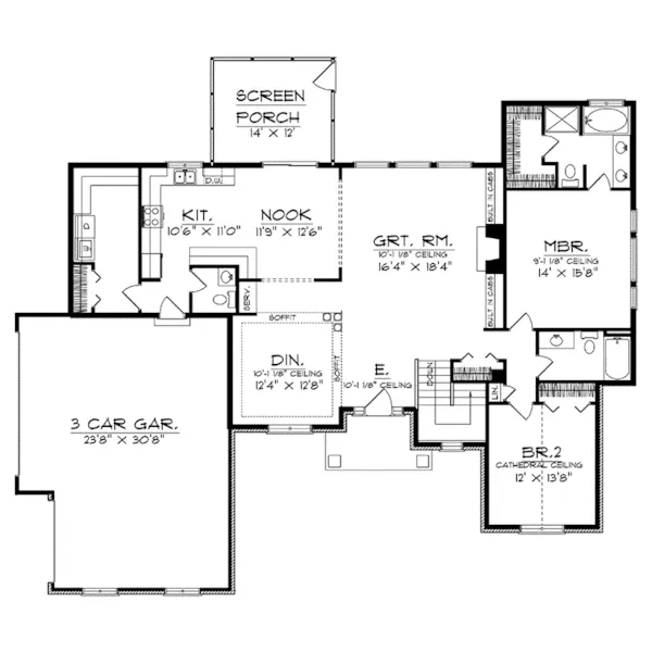 Traditional House Plan First Floor - Clement Manor Ranch Home 051D-0178 - Search House Plans and More