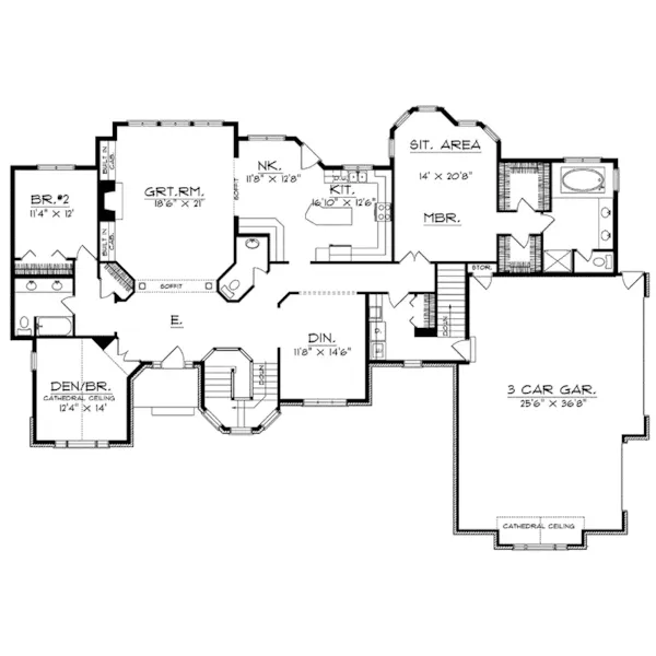 Ranch House Plan First Floor - Gurnee Mill Traditional Home 051D-0182 - Search House Plans and More