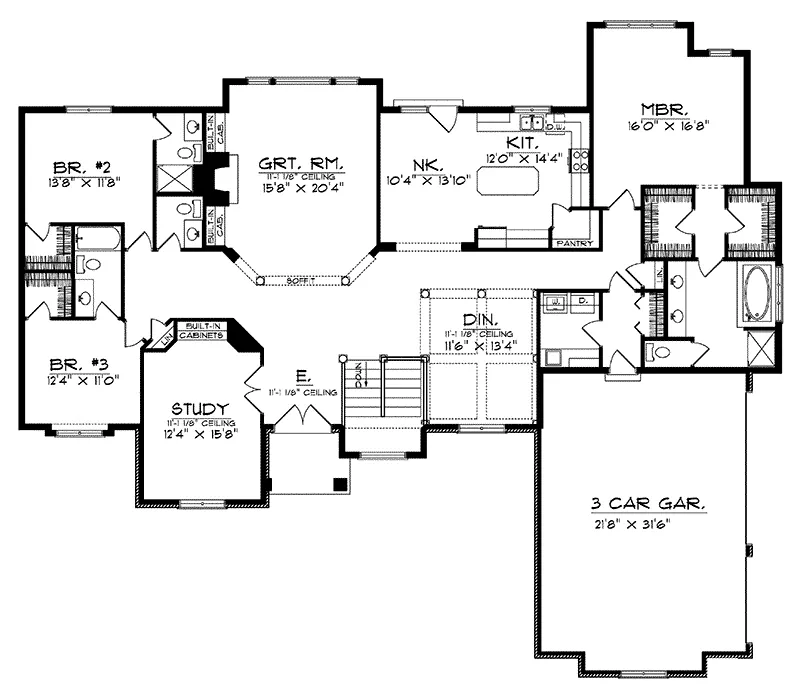 Southern House Plan First Floor - Alabaster Point Ranch Home 051D-0184 - Search House Plans and More