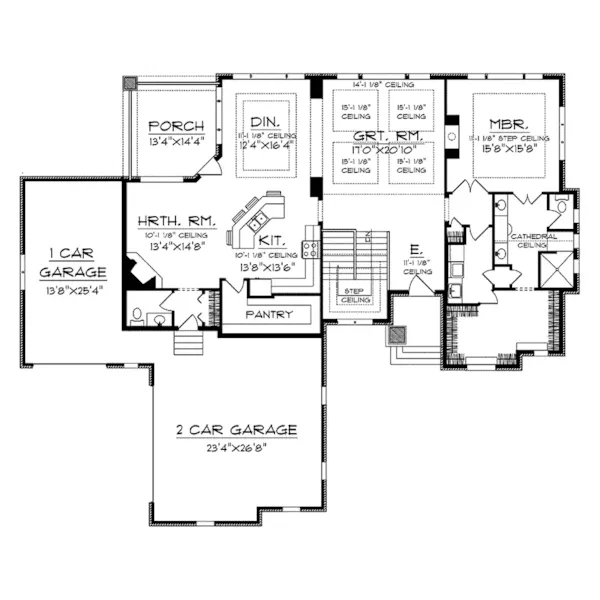 Ranch House Plan First Floor - Parkridge European Home 051D-0188 - Shop House Plans and More