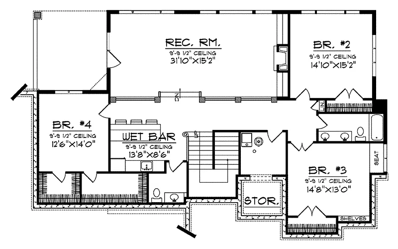 Ranch House Plan Lower Level Floor - Parkridge European Home 051D-0188 - Shop House Plans and More