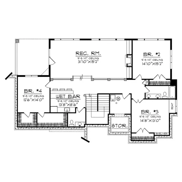 Ranch House Plan Lower Level Floor - Parkridge European Home 051D-0188 - Shop House Plans and More