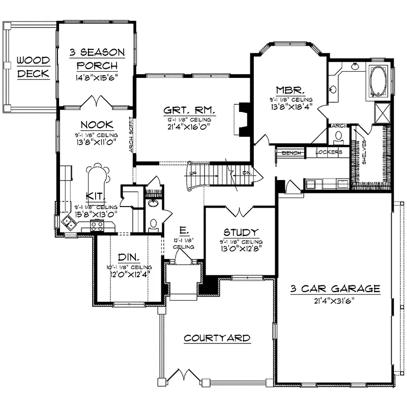 Tudor House Plan First Floor - Pebble Ridge Country French 051D-0189 - Shop House Plans and More