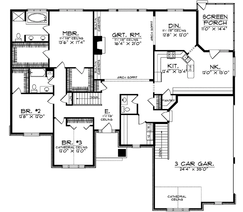 Traditional House Plan First Floor - Carnegie Traditional Ranch Home 051D-0193 - Search House Plans and More