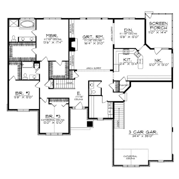 Southern House Plan First Floor - Carnegie Traditional Ranch Home 051D-0193 - Search House Plans and More