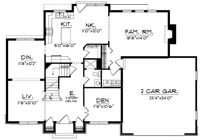 Colonial House Plan First Floor - Fairoyal Formal Georgian Home 051D-0194 - Search House Plans and More